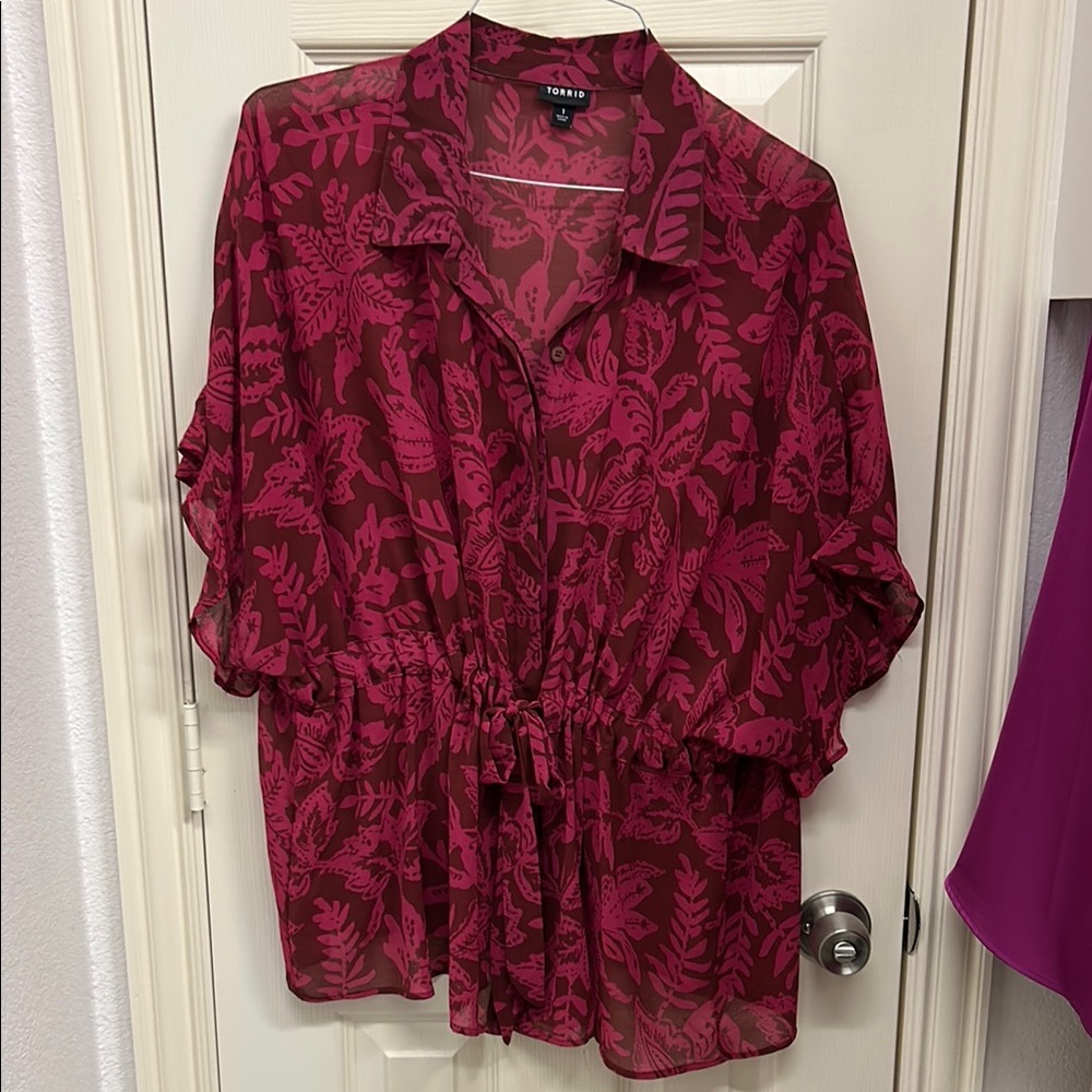 Torrid Burgundy Floral Blouse